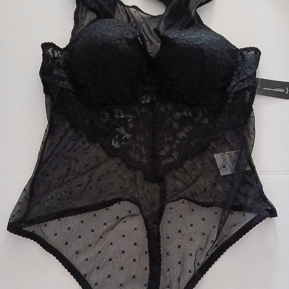 I.N.C. International Concepts Swiss Dot Lingerie Thong Bodysuit, Black, Size XL - Picture 2 of 11